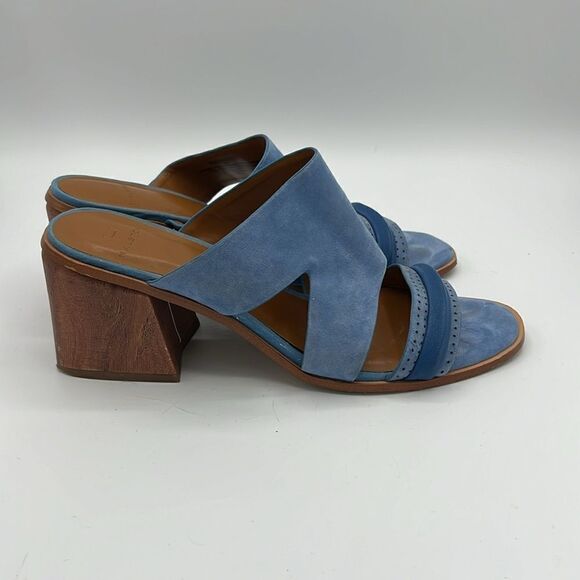 H by Halston Blue Suede Chunky Heel Sandals Size 8.5 B34 - Picture 7 of 11
